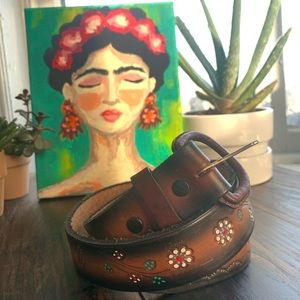 Authentic Mexican Leather Floral Belt, small